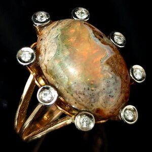 Vintage Boulder Opal Diamonds 18k Yellow Gold Cocktail Ring Estate Statement
